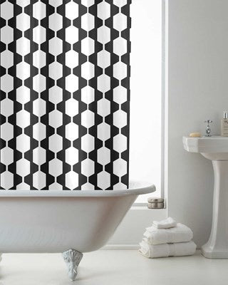 Retro Mono Design Shower Curtains with Rings