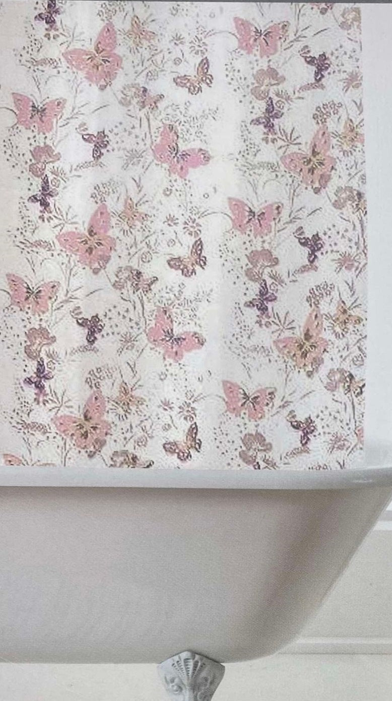 Peva Shower Curtain Butterfly Pink