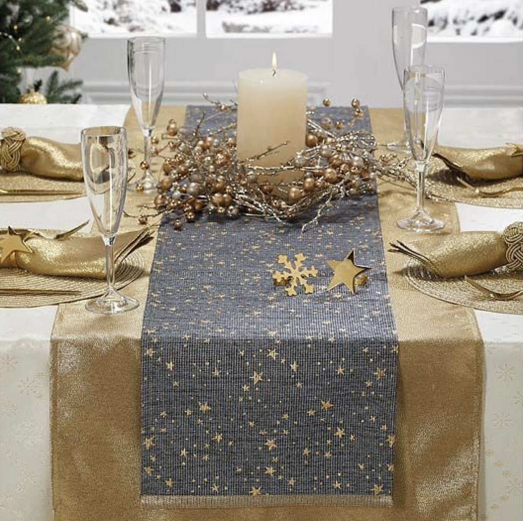 Cosmos Table Runner Blue With Silver Stars 30x180cm