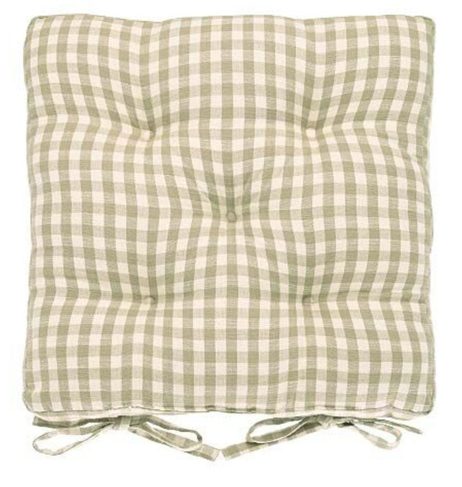 Gingham Seat Pad With Ties Natural 38cm