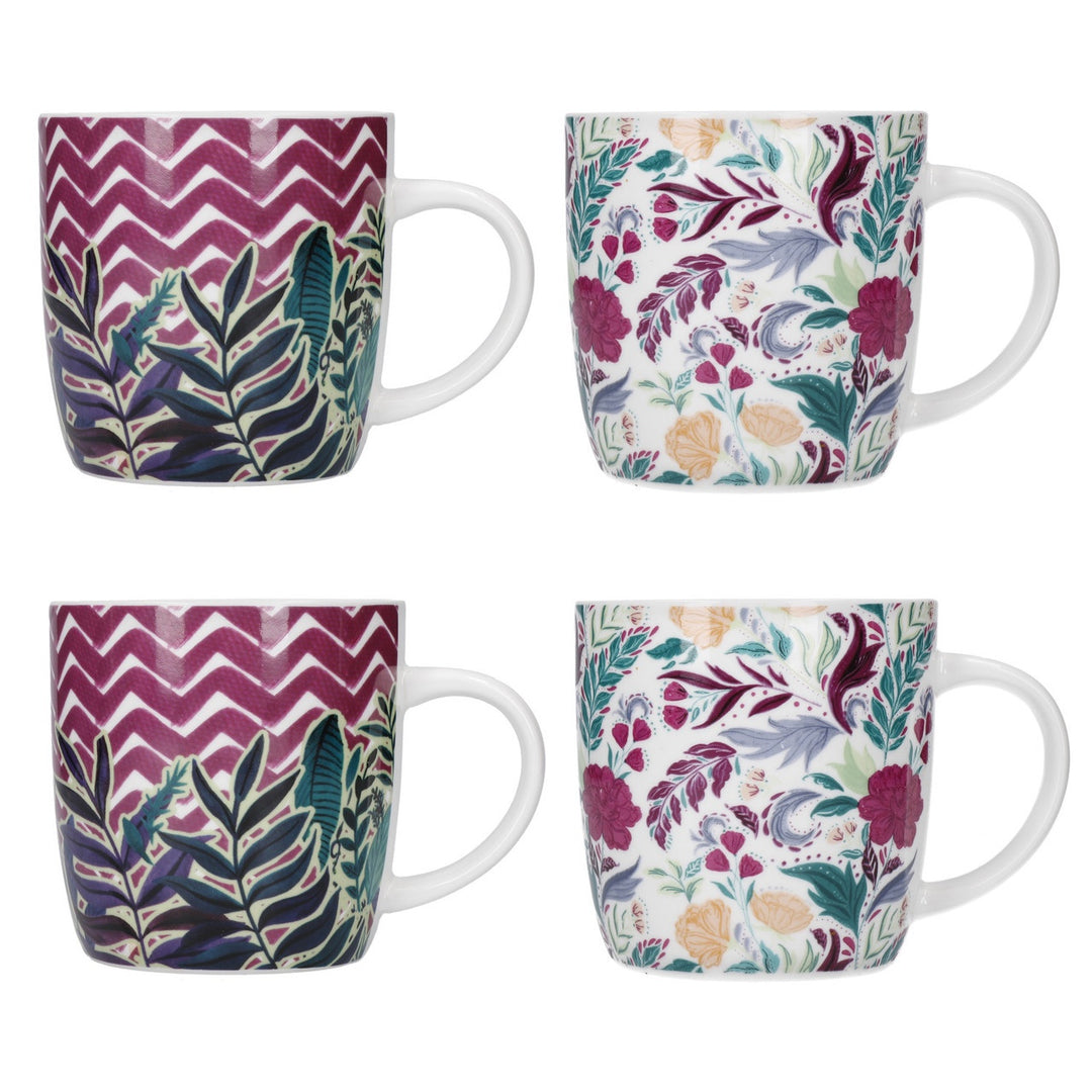 KitchenCraft Barrel Mug Set, Exotic Floral Design, Set of 4