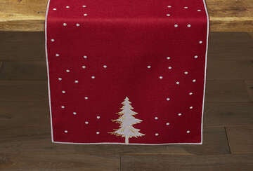 Embroidered Table Runner with Trees Red 35x175cm