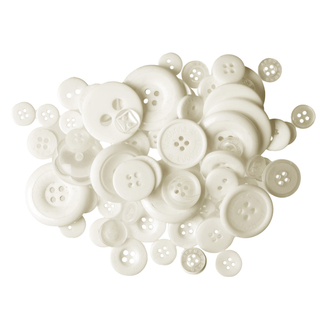 Buttons: Craft: Bag: Assorted White: 50g