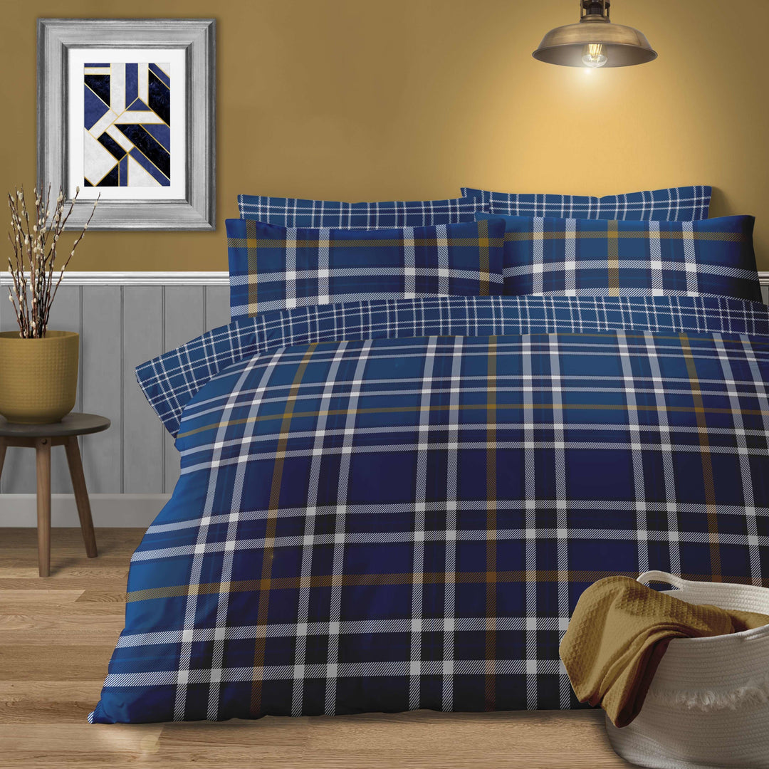 Farnham Duvet Cover Set Kingsize Blue Check