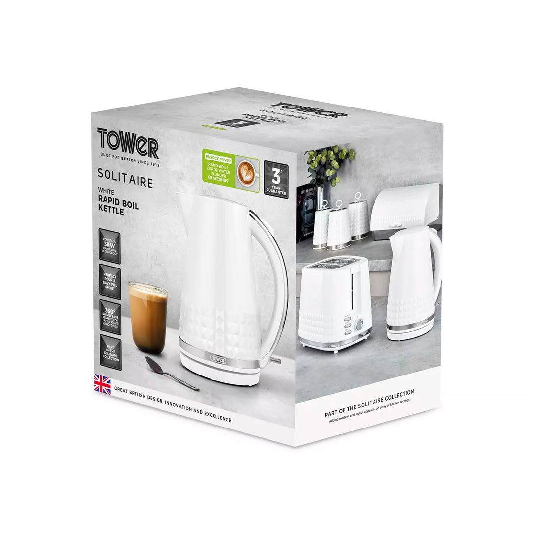 Tower Solitaire 1.5L 3KW Kettle White Chrome Accents T10075WHT