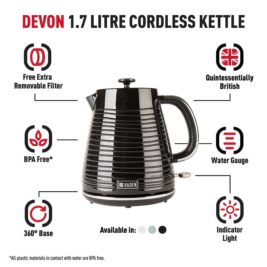 Haden Devon 1.7L Electric Kettle 3KW Black 204431