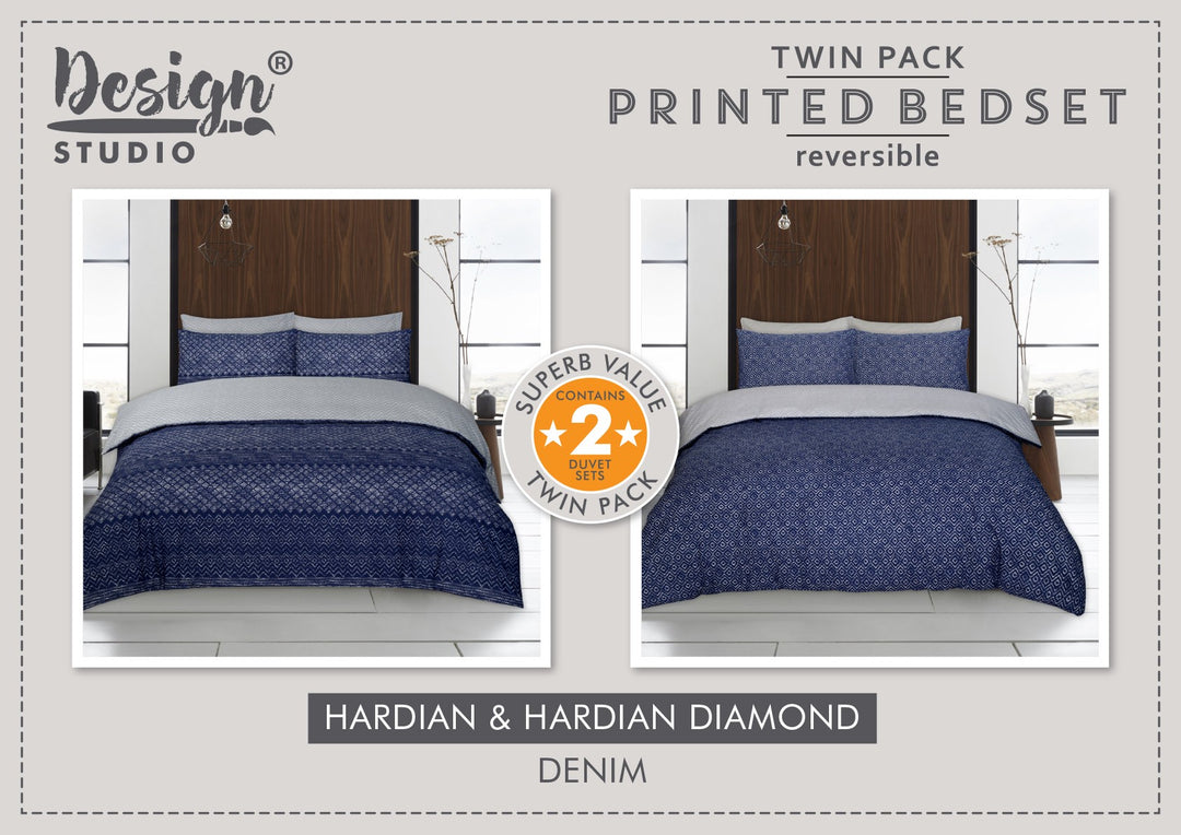 Hadrian Diamond Duvet Cover Set Denim TWIN PACK