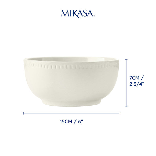 Mikasa Cranborne 4-Piece Stoneware Cereal Bowl Set, 15cm, Cream