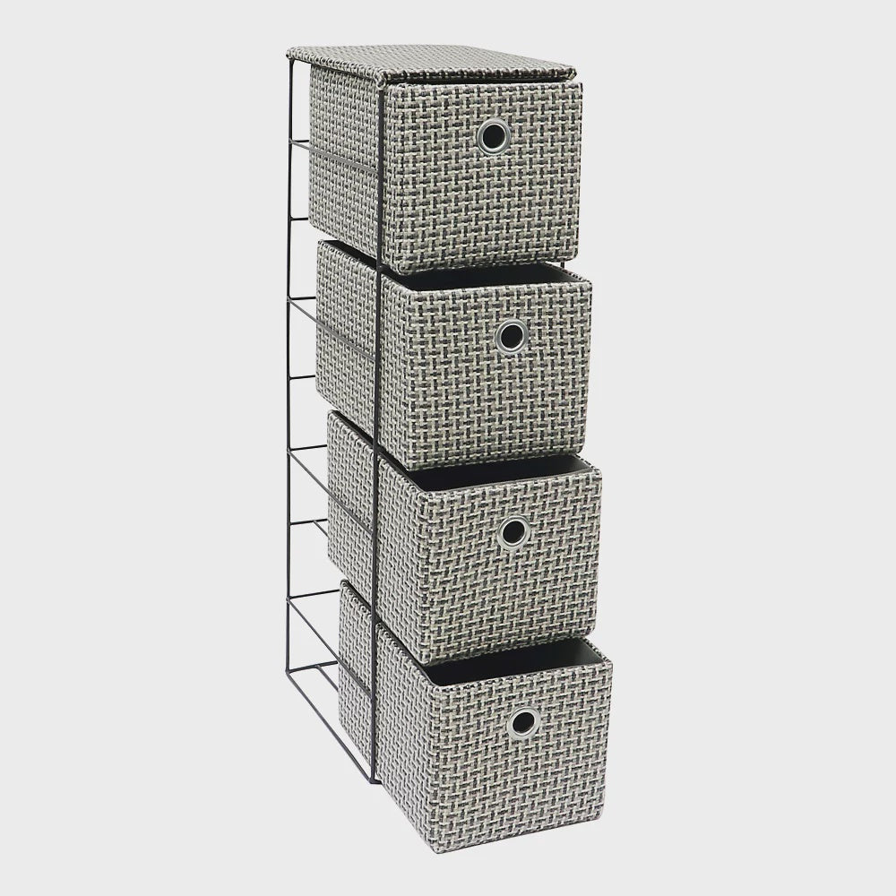 JVL Silva 4 Drawer Narrow Fabric Storage Tower Grey