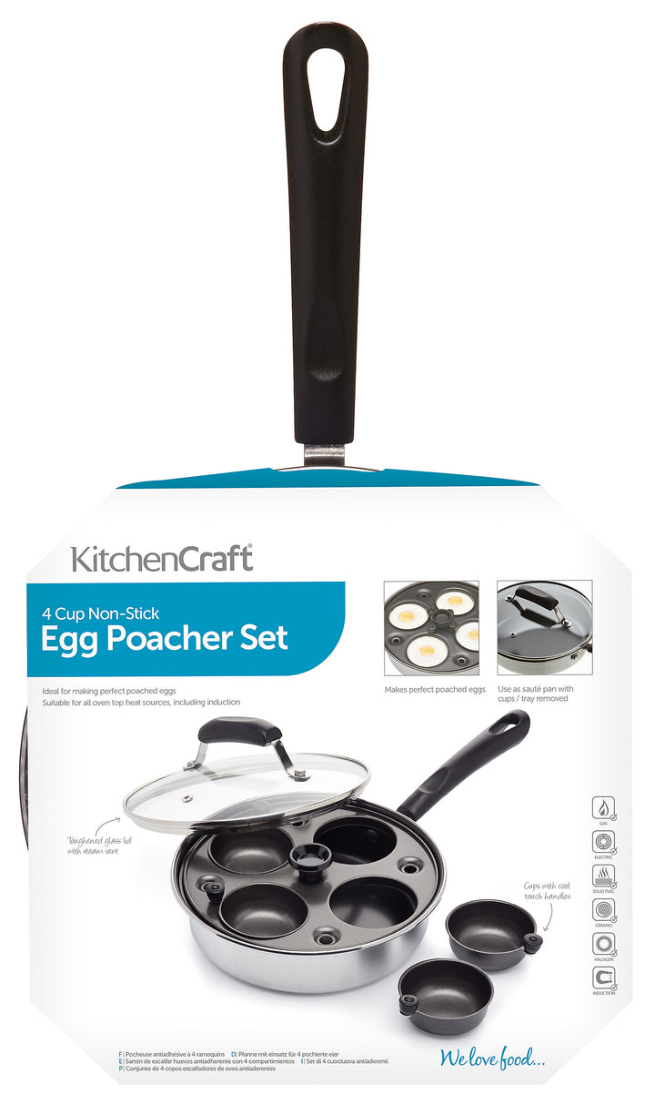 KitchenCraft Aluminium Coated Carbon Steel Four Hole Egg Poacher