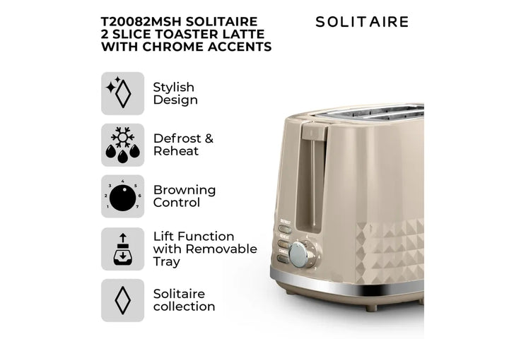 Tower Solitaire 2 Slice Toaster Latte Chrome Accents T0082MSH