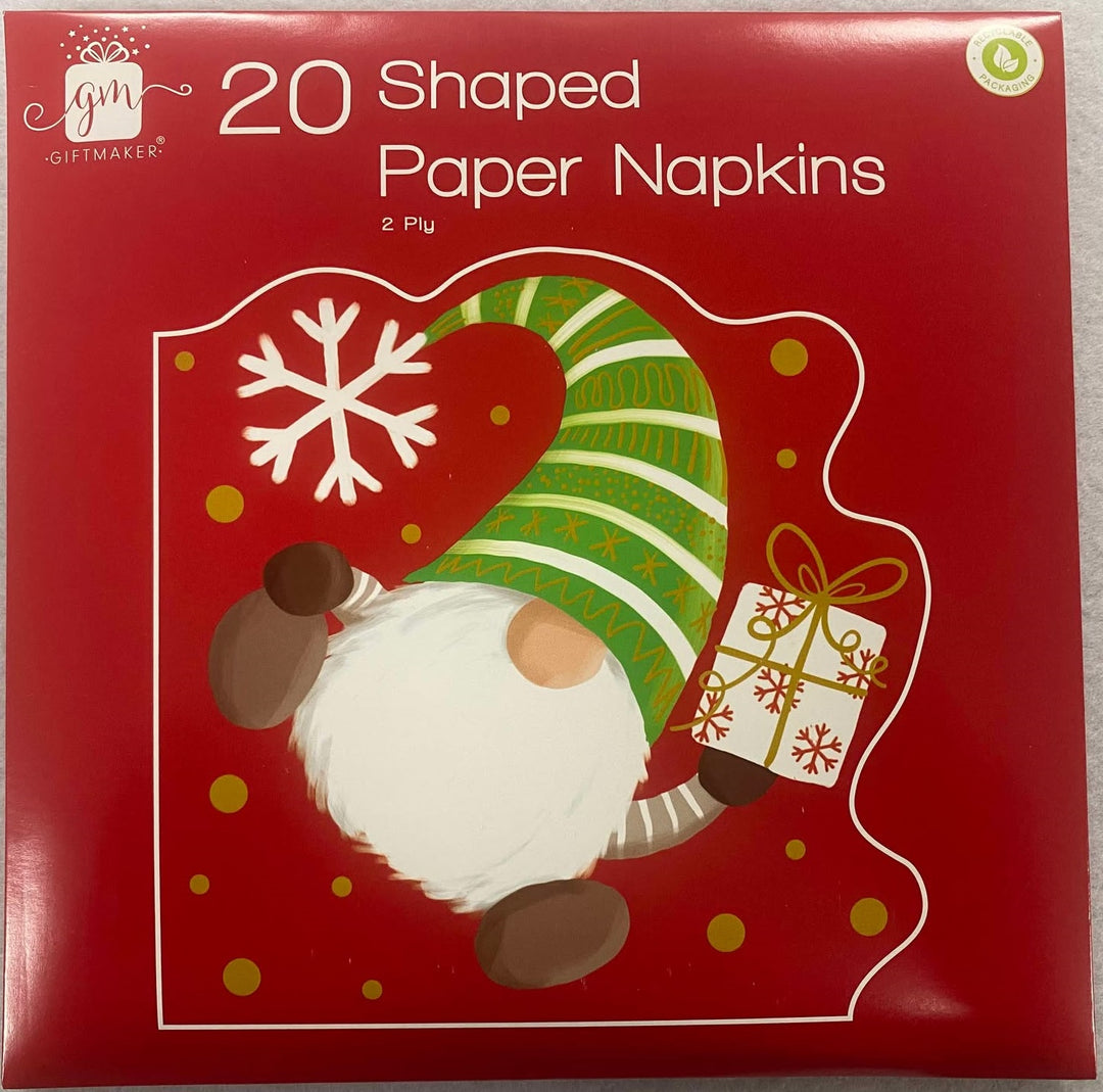 Set Of 20 Xmas Napkins 33x33cm Shaped Gonk