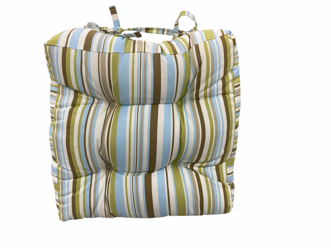 Luxury Chunky Seat Pad Blue Ochre Stripe