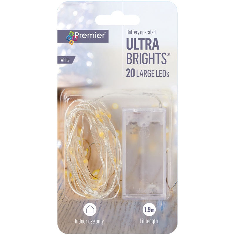 Premier Ultra Brights Battery Operated Pin Wire Lights  20s White