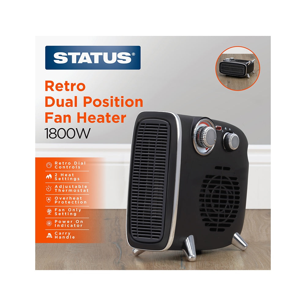 Status Retro Dual Position Fan Heater  1800w  Black