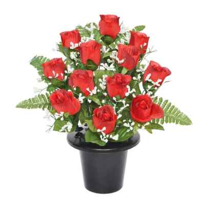 29Cm Frontal Rosebud X12 Grave Pot Red