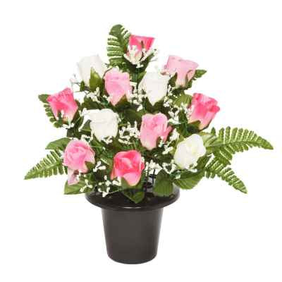 29Cm Frontal Rosebud X12 Grave Pot Pink *