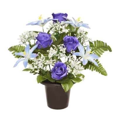 29Cm Frontal Lily Rose X 16 Grave Pot Blue *