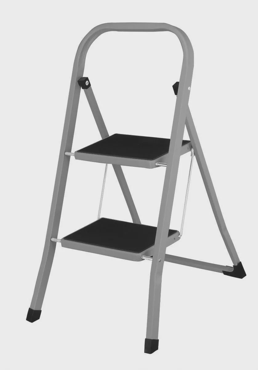 2 Step Ladder With Non-Slip - Grey