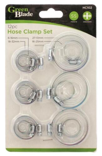 Green Blade 12pc Hose Clamp Set Garden Watering Maintenance HC102