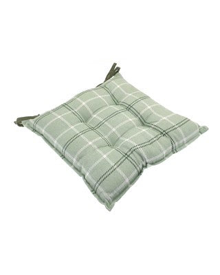 Check Design Pure Cotton Seat Pad Cushion 38cm Green