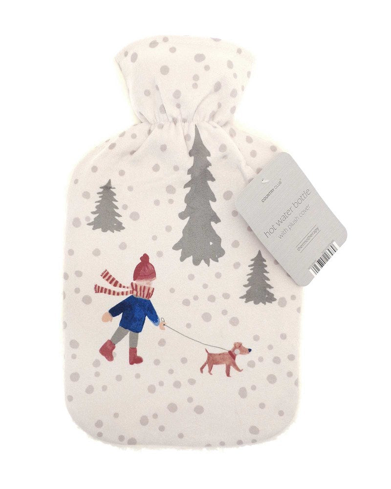 Hot Water Bottle with Printed Plush Sherpa Reverse Cover