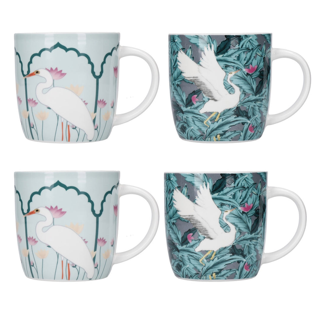 KitchenCraft Barrel Mug Set, Exotic Crane Design, Set of 4